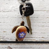 Purple Hibiscus Painted Wooden Sea Turtle Keychain (1 keychain approx. 4.25+ inches) Wooden Sea Turtle Key Fob for gifting or party favors!