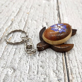 Purple Hibiscus Painted Wooden Sea Turtle Keychain (1 keychain approx. 4.25+ inches) Wooden Sea Turtle Key Fob for gifting or party favors!