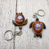 Purple Hibiscus Painted Wooden Sea Turtle Keychain (1 keychain approx. 4.25+ inches) Wooden Sea Turtle Key Fob for gifting or party favors!