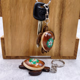 Green Hibiscus Painted Wooden Sea Turtle Keychain (1 keychain approx. 4.25+ inches) Wooden Sea Turtle Key Fob for gifting or party favors!