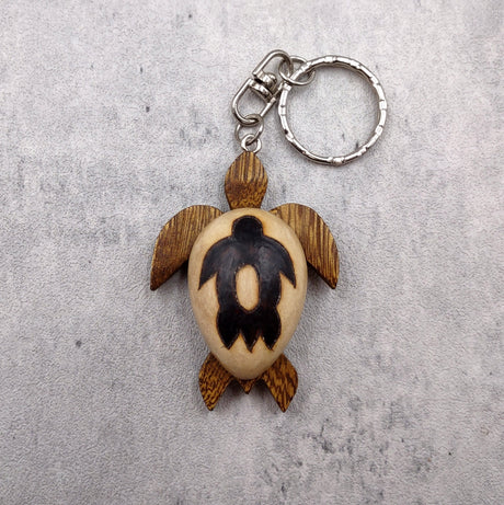 Stylized Woodburned Sea Turtle Keychain (1 keychain approx. 4+ inches) Burnt Wooden Sea Turtle Key Fob for gifting or decorative charm!