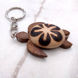Natural Wood Plumeria Sea Turtle Keychain (1 key chain approx. 4+ inches) Wooden Pattern Sea Turtle Key Fob for gifting or decorative charm!