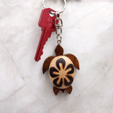 Natural Wood Plumeria Sea Turtle Keychain (1 key chain approx. 4+ inches) Wooden Pattern Sea Turtle Key Fob for gifting or decorative charm!