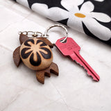 Natural Wood Plumeria Sea Turtle Keychain (1 key chain approx. 4+ inches) Wooden Pattern Sea Turtle Key Fob for gifting or decorative charm!