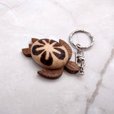 Natural Wood Plumeria Sea Turtle Keychain (1 key chain approx. 4+ inches) Wooden Pattern Sea Turtle Key Fob for gifting or decorative charm!