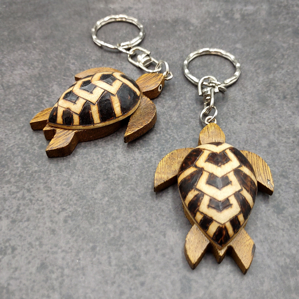 Natural Wood PIneapple Sea Turtle Keychain (1 key chain approx. 4+ inches) Wooden Pattern Sea Turtle Key Fob for gifts or decorative charm!