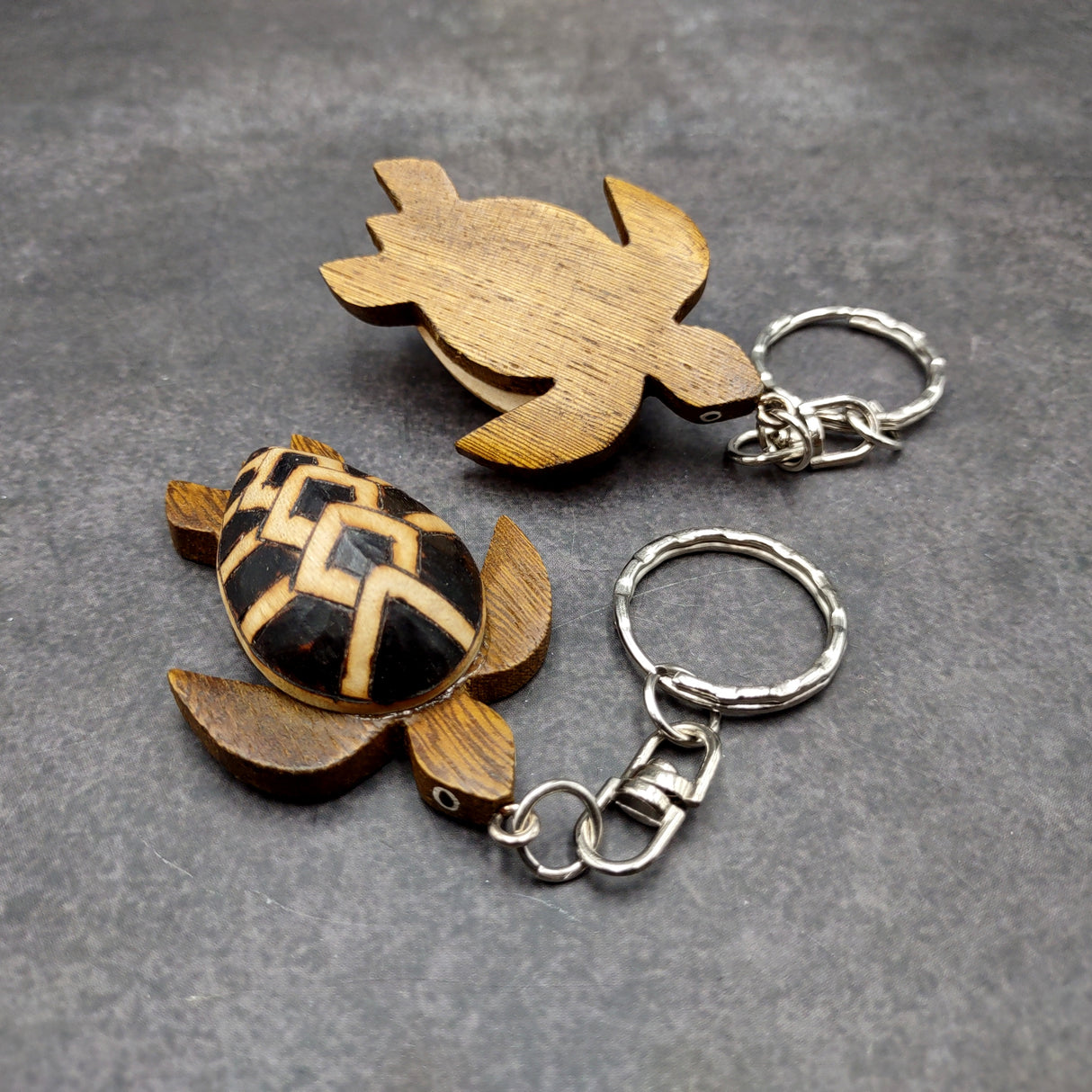 Natural Wood PIneapple Sea Turtle Keychain (1 key chain approx. 4+ inches) Wooden Pattern Sea Turtle Key Fob for gifts or decorative charm!