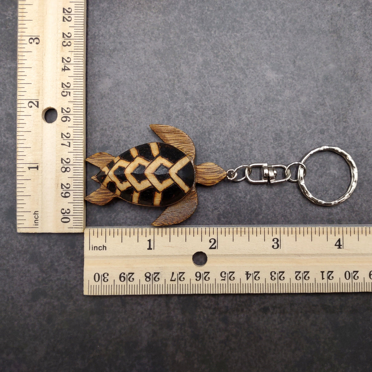 Natural Wood PIneapple Sea Turtle Keychain (1 key chain approx. 4+ inches) Wooden Pattern Sea Turtle Key Fob for gifts or decorative charm!
