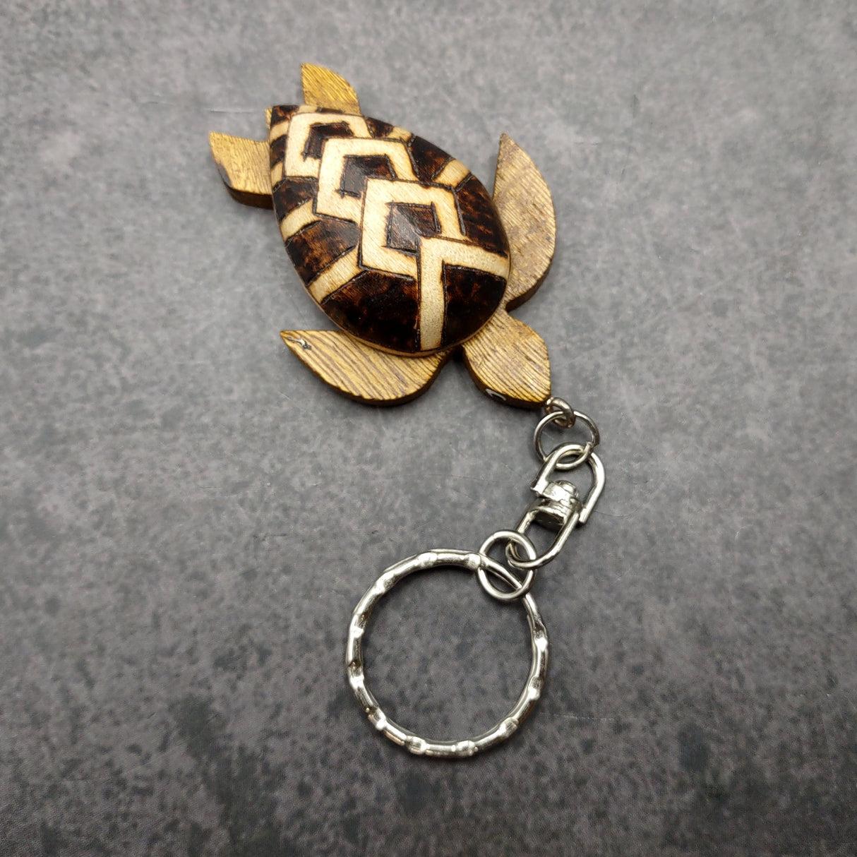 Natural Wood PIneapple Sea Turtle Keychain (1 key chain approx. 4+ inches) Wooden Pattern Sea Turtle Key Fob for gifts or decorative charm!