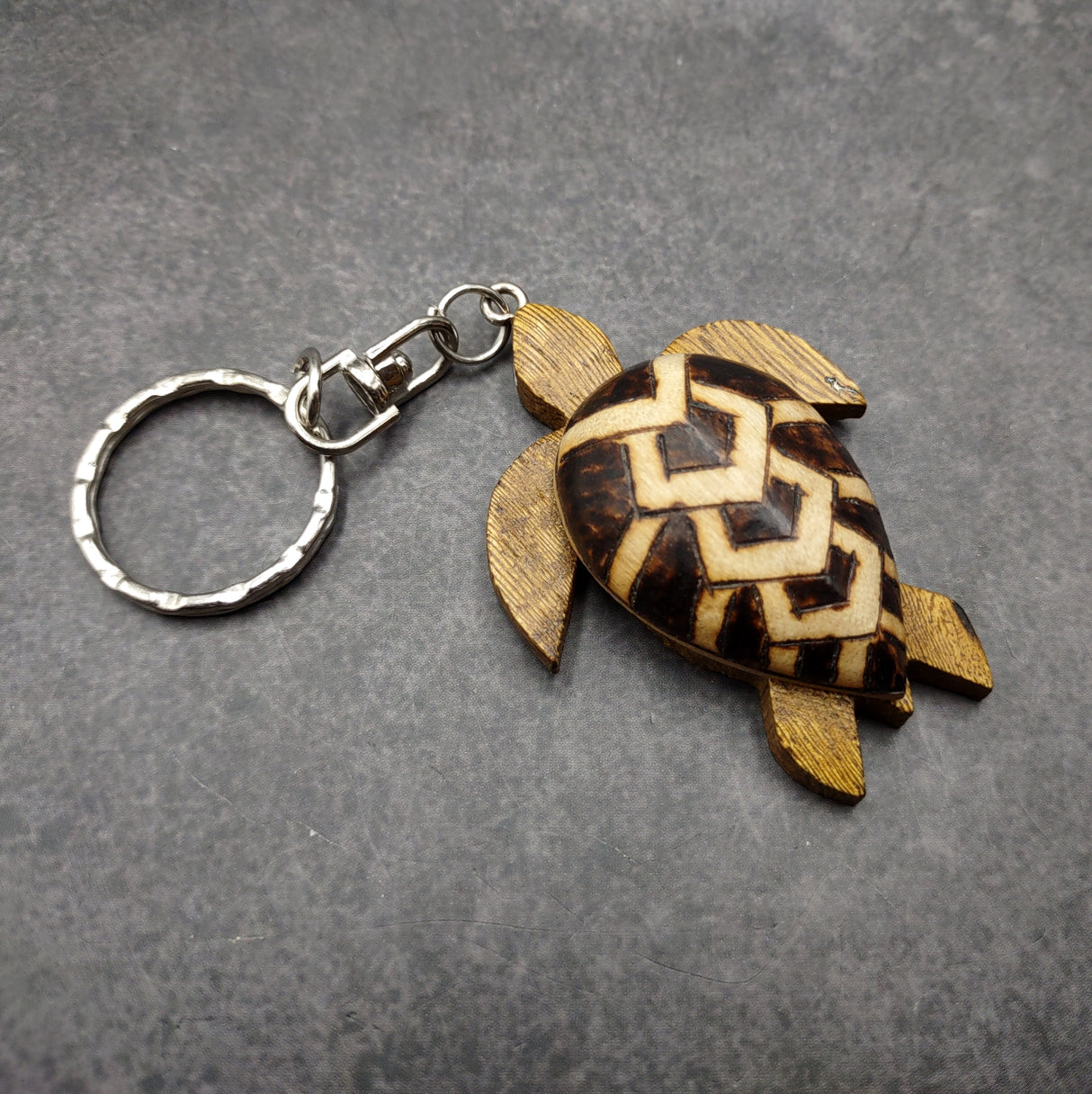 Natural Wood PIneapple Sea Turtle Keychain (1 key chain approx. 4+ inches) Wooden Pattern Sea Turtle Key Fob for gifts or decorative charm!