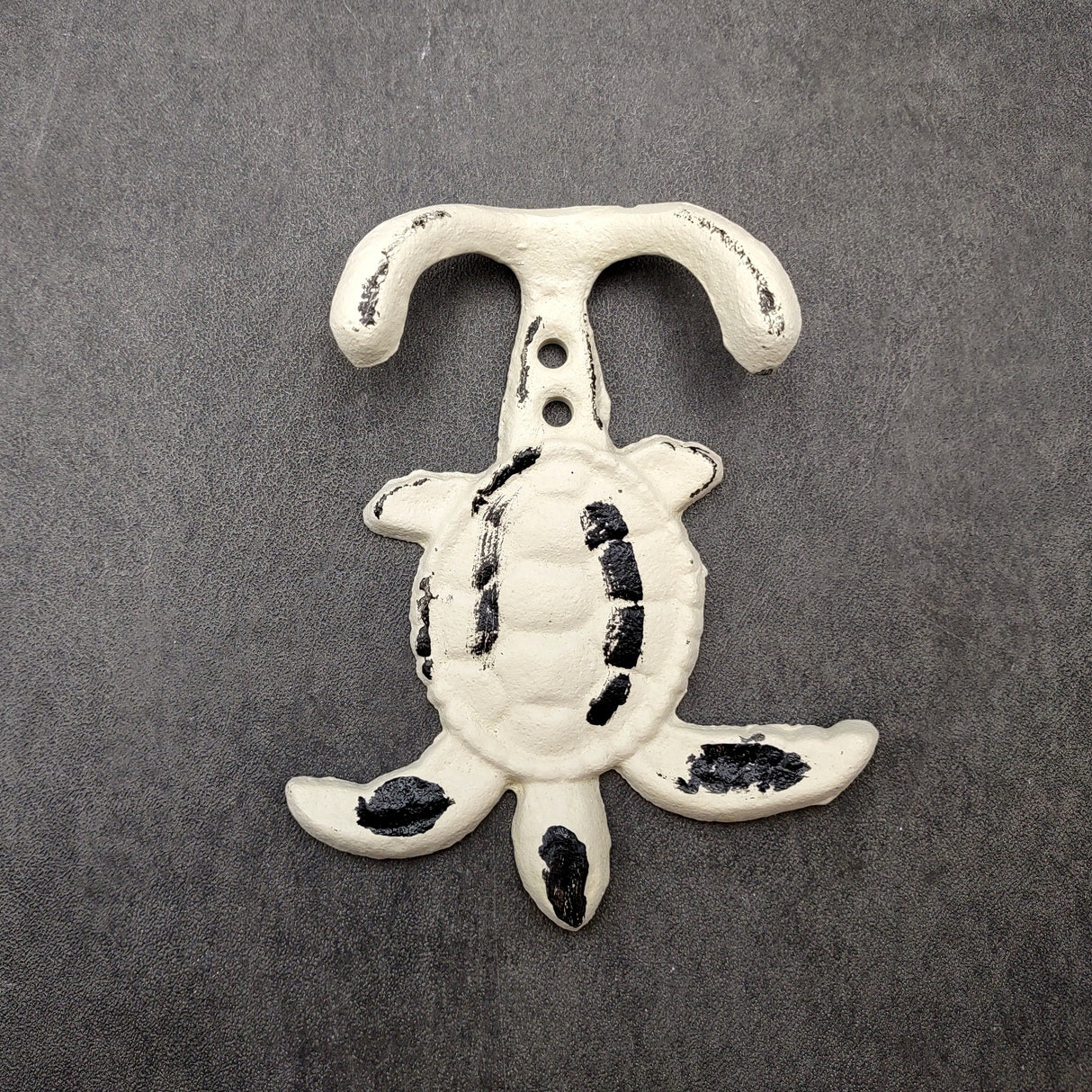 Cast Iron Sea Turtle Wall Hooks White Distressed (1 metal hook approx. 4.75+ inches) White Sea Turtle Double Wall Hook for coastal decor!