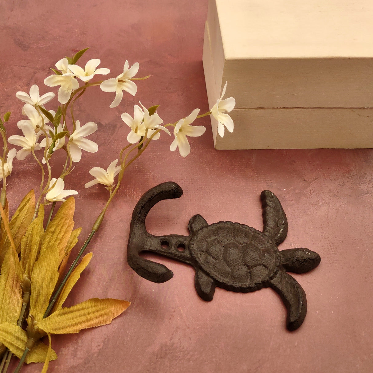Cast Iron Sea Turtle Wall Hooks Brown Patina (1 metal hook approx. 4.75+ inches) Brown Sea Turtle Double Wall Hook for coastal decor!