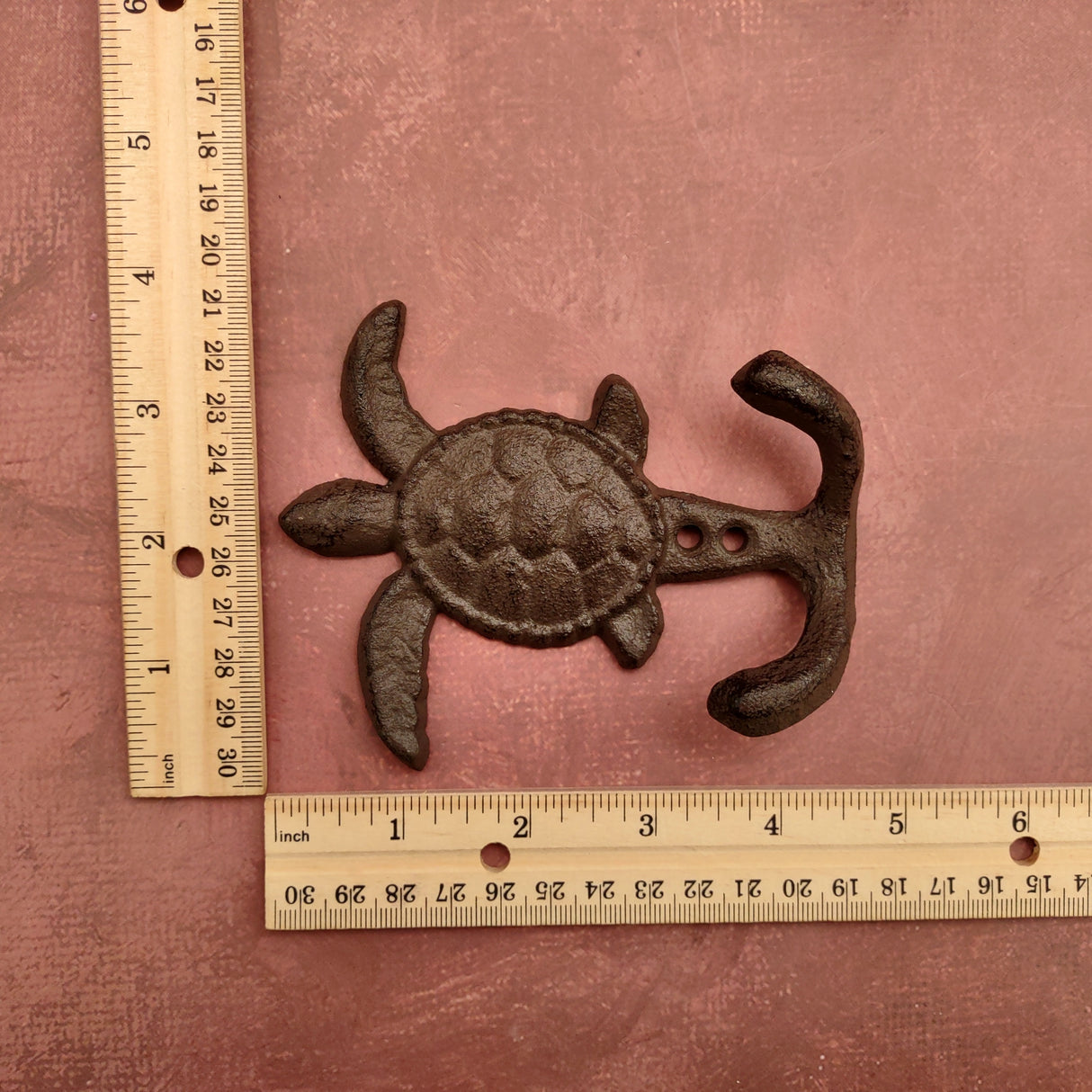 Cast Iron Sea Turtle Wall Hooks Brown Patina (1 metal hook approx. 4.75+ inches) Brown Sea Turtle Double Wall Hook for coastal decor!