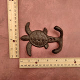 Cast Iron Sea Turtle Wall Hooks Brown Patina (1 metal hook approx. 4.75+ inches) Brown Sea Turtle Double Wall Hook for coastal decor!