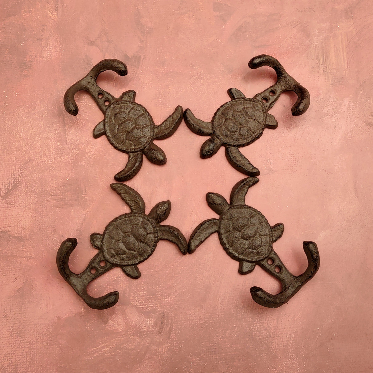 Cast Iron Sea Turtle Wall Hooks Brown Patina (1 metal hook approx. 4.75+ inches) Brown Sea Turtle Double Wall Hook for coastal decor!