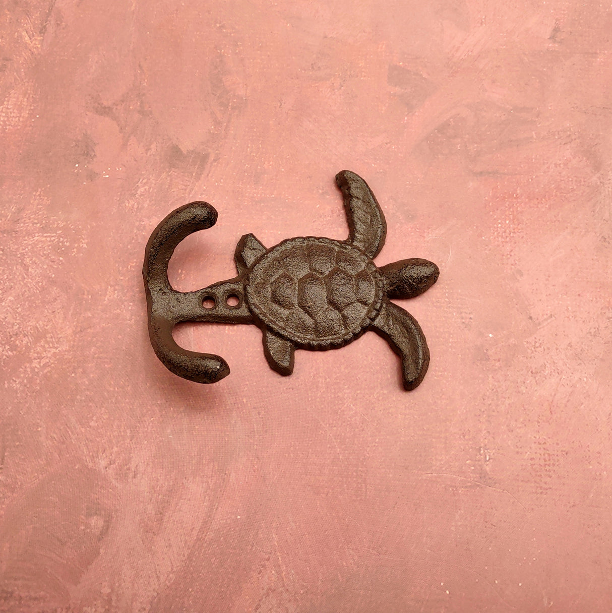 Cast Iron Sea Turtle Wall Hooks Brown Patina (1 metal hook approx. 4.75+ inches) Brown Sea Turtle Double Wall Hook for coastal decor!
