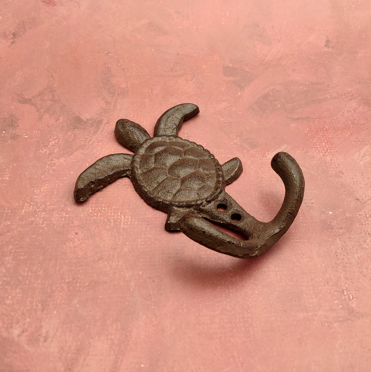 Cast Iron Sea Turtle Wall Hooks Brown Patina (1 metal hook approx. 4.75+ inches) Brown Sea Turtle Double Wall Hook for coastal decor!