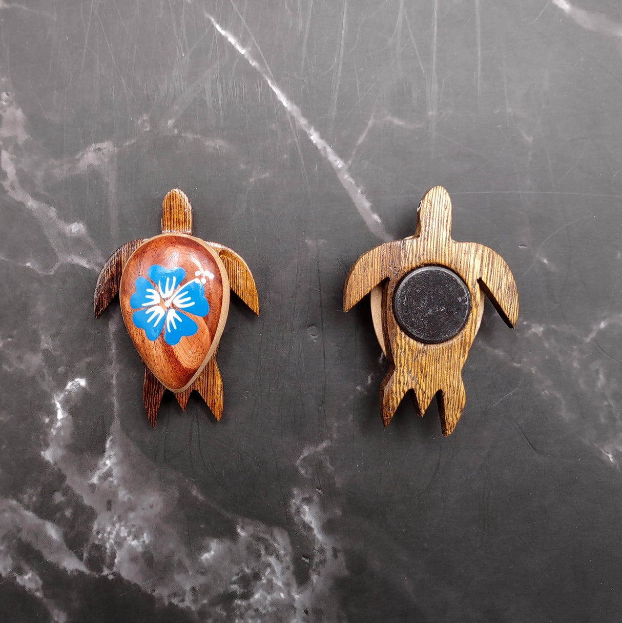Wooden Sea Turtle Magnet Blue Hibiscus Flower (1 magnet approx. 2+ inches) Wood Sea Turtle Magnet gift for fridges cabinets doors!
