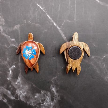 Wooden Sea Turtle Magnet Blue Hibiscus Flower (1 magnet approx. 2+ inches) Wood Sea Turtle Magnet gift for fridges cabinets doors!