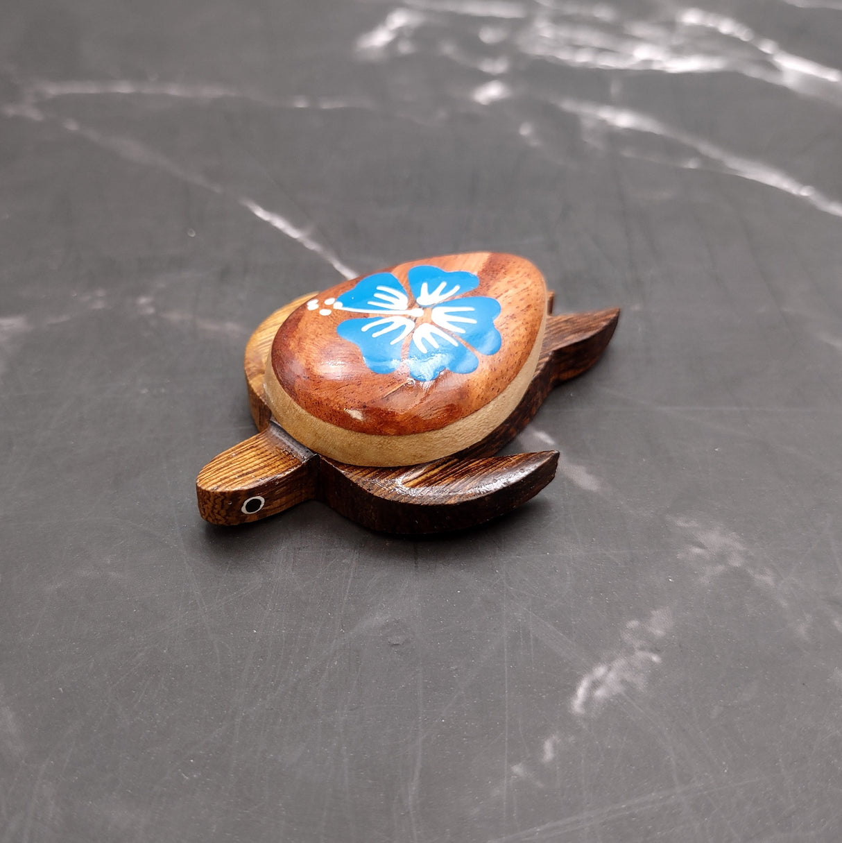 Wooden Sea Turtle Magnet Blue Hibiscus Flower (1 magnet approx. 2+ inches) Wood Sea Turtle Magnet gift for fridges cabinets doors!