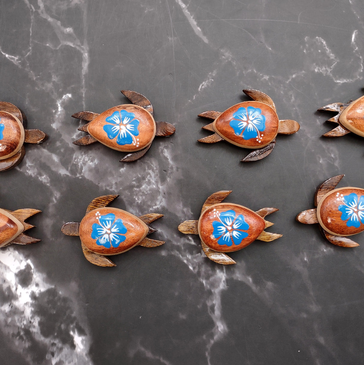 Wooden Sea Turtle Magnet Blue Hibiscus Flower (1 magnet approx. 2+ inches) Wood Sea Turtle Magnet gift for fridges cabinets doors!