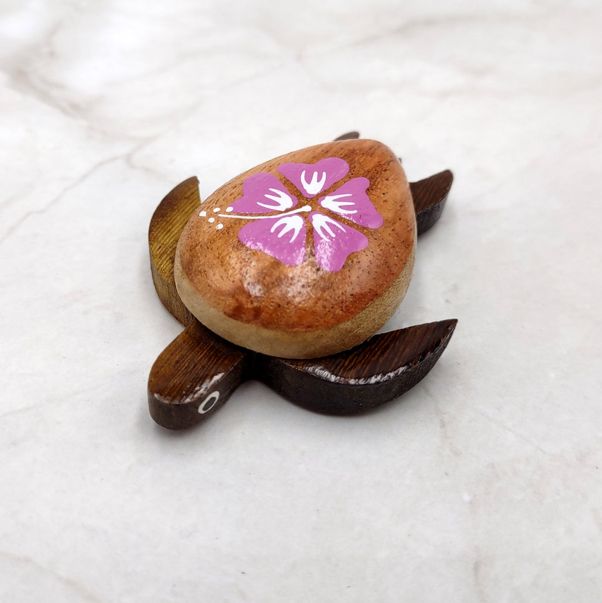 Wooden Sea Turtle Magnet Pink Hibiscus Flower (1 magnet approx. 2+ inches) Wood Sea Turtle Magnet gift for fridges cabinets doors!
