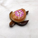 Wooden Sea Turtle Magnet Pink Hibiscus Flower (1 magnet approx. 2+ inches) Wood Sea Turtle Magnet gift for fridges cabinets doors!
