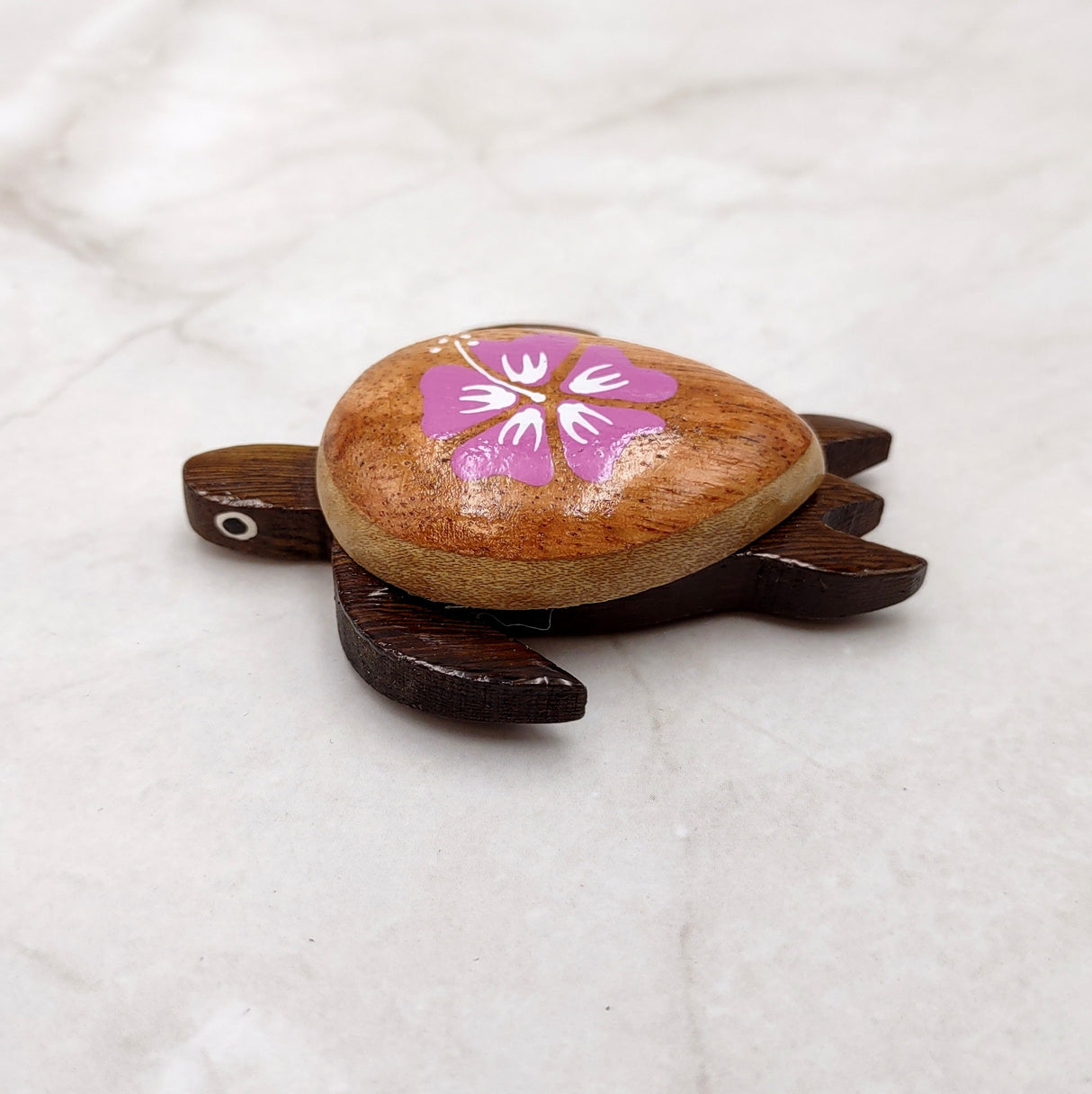 Wooden Sea Turtle Magnet Pink Hibiscus Flower (1 magnet approx. 2+ inches) Wood Sea Turtle Magnet gift for fridges cabinets doors!