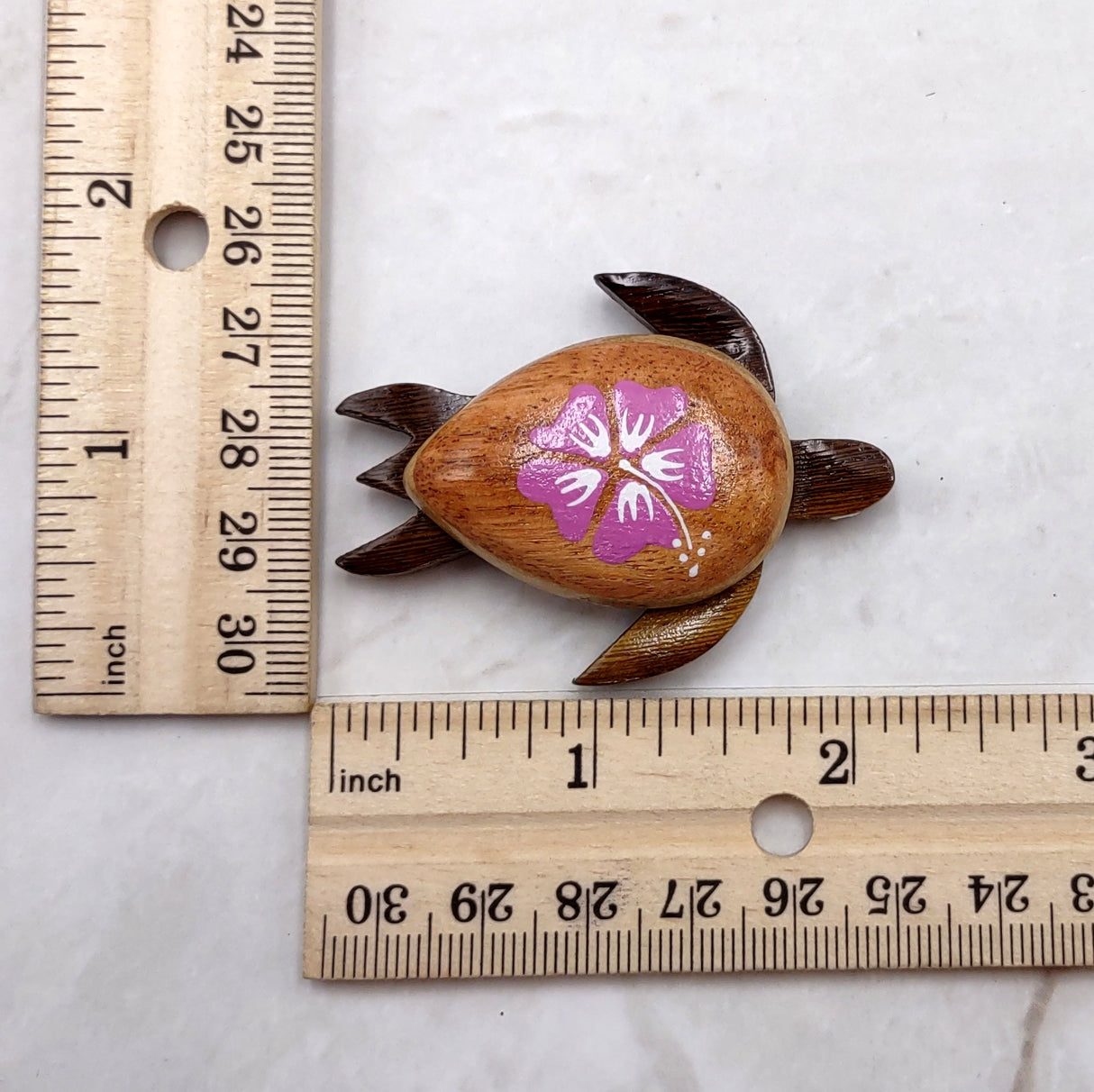 Wooden Sea Turtle Magnet Pink Hibiscus Flower (1 magnet approx. 2+ inches) Wood Sea Turtle Magnet gift for fridges cabinets doors!