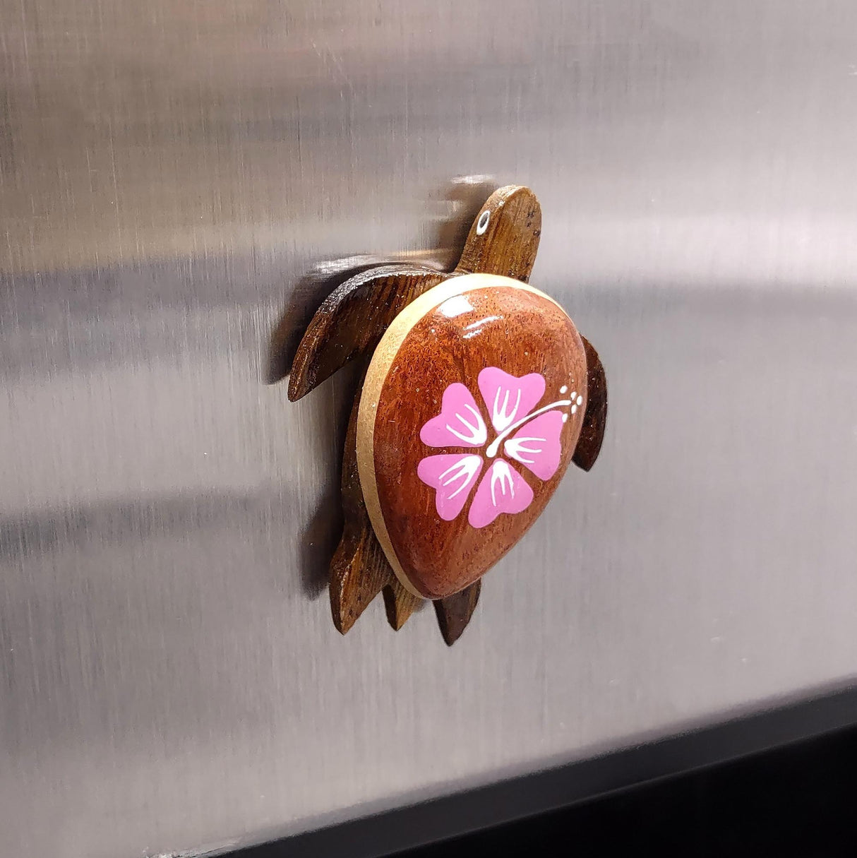 Wooden Sea Turtle Magnet Pink Hibiscus Flower (1 magnet approx. 2+ inches) Wood Sea Turtle Magnet gift for fridges cabinets doors!