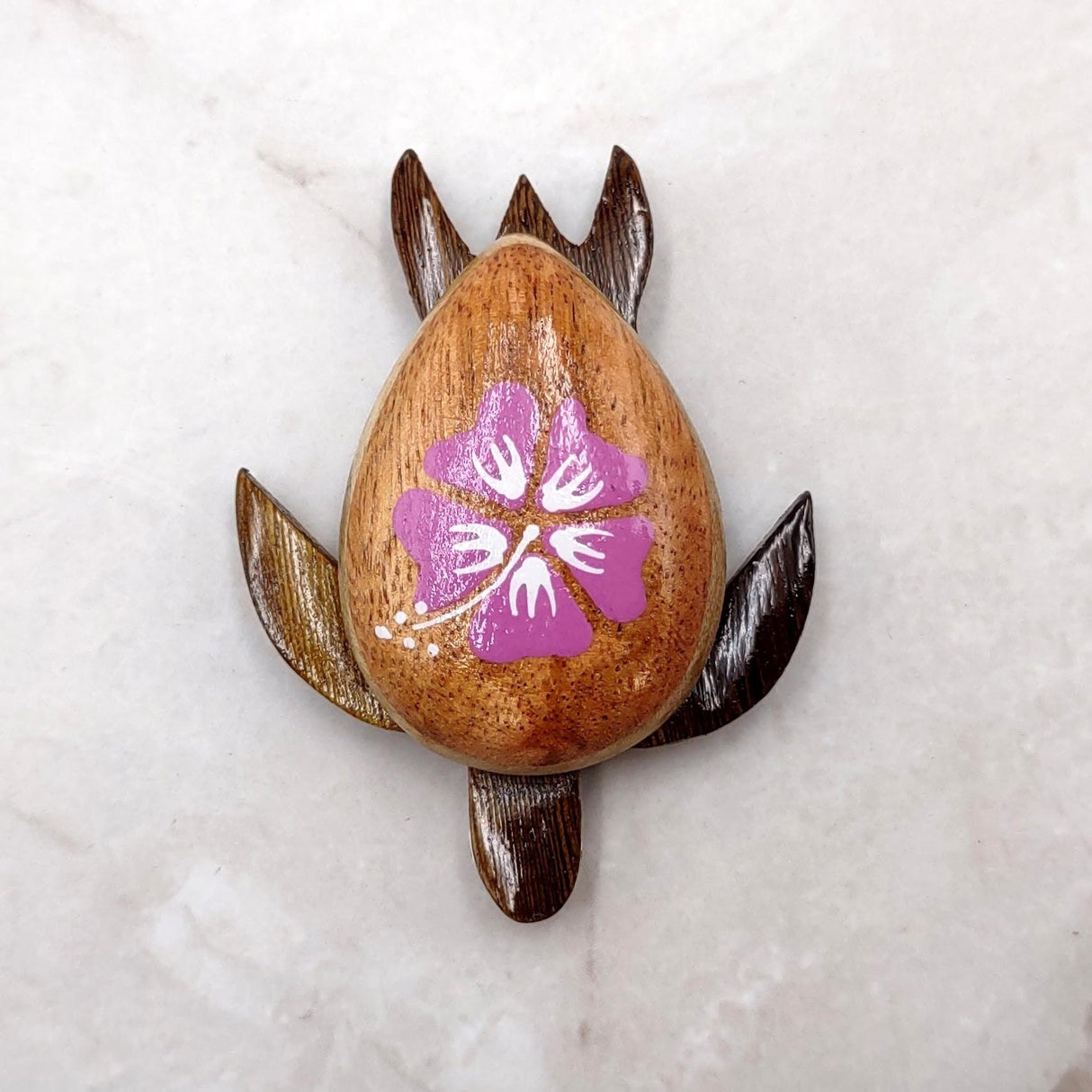 Wooden Sea Turtle Magnet Pink Hibiscus Flower (1 magnet approx. 2+ inches) Wood Sea Turtle Magnet gift for fridges cabinets doors!
