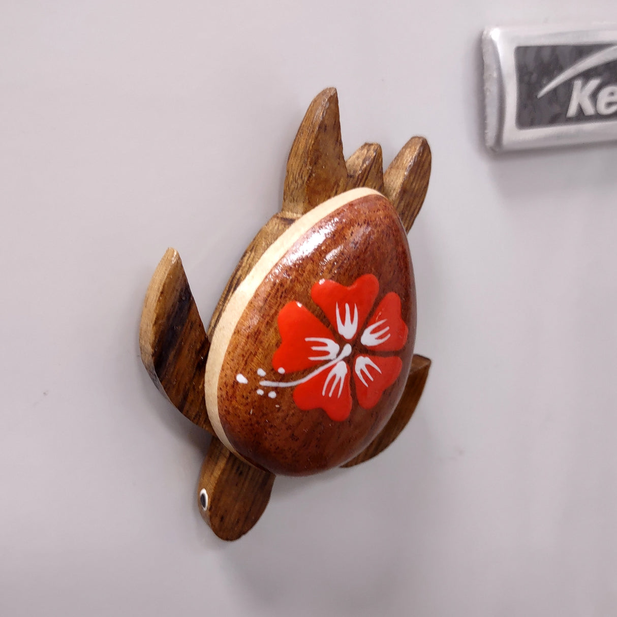 Wooden Sea Turtle Magnet Orange Hibiscus Flower (1 magnet approx. 2+ inches) Wood Sea Turtle Magnet gift for fridges cabinets doors!