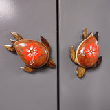 Wooden Sea Turtle Magnet Orange Hibiscus Flower (1 magnet approx. 2+ inches) Wood Sea Turtle Magnet gift for fridges cabinets doors!