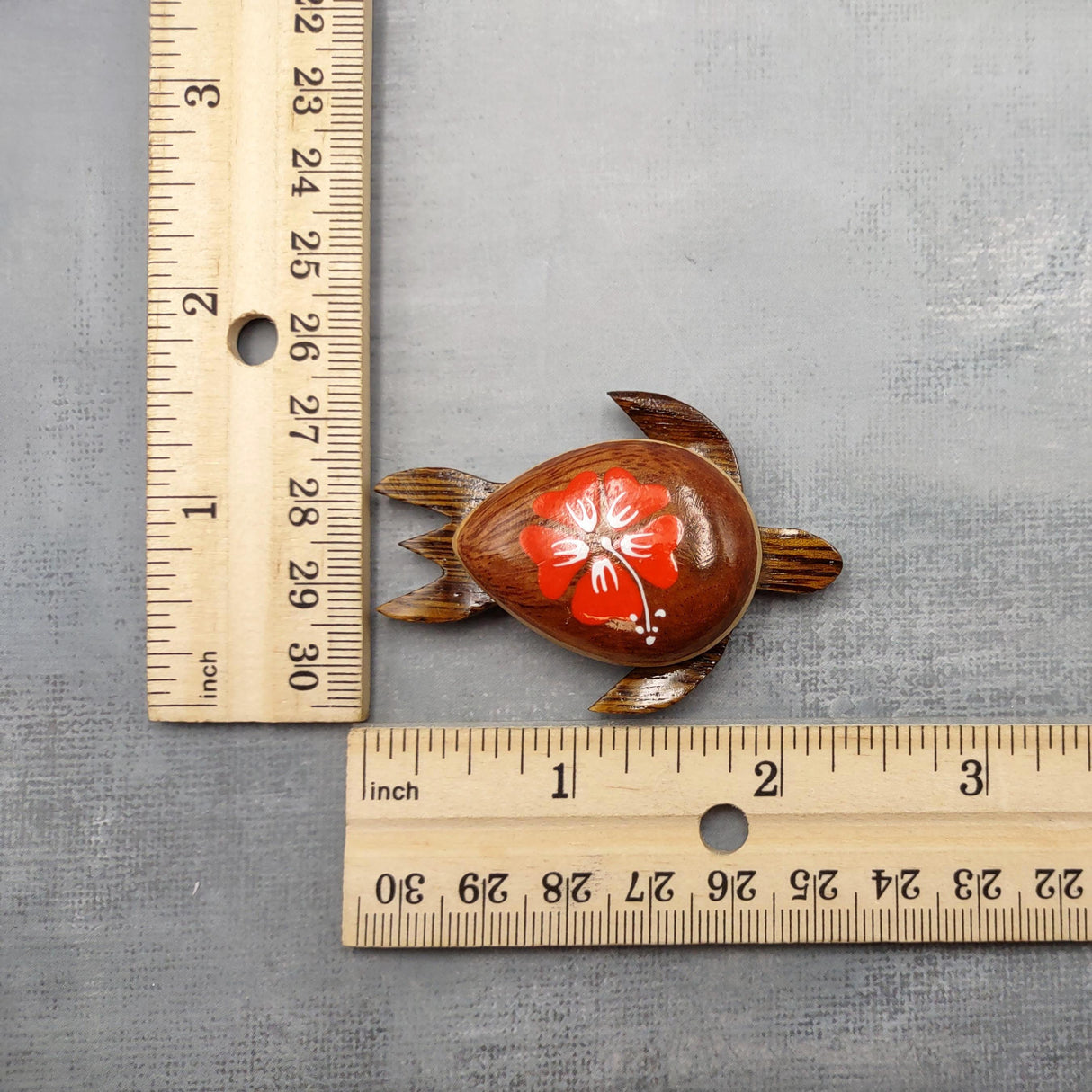 Wooden Sea Turtle Magnet Orange Hibiscus Flower (1 magnet approx. 2+ inches) Wood Sea Turtle Magnet gift for fridges cabinets doors!
