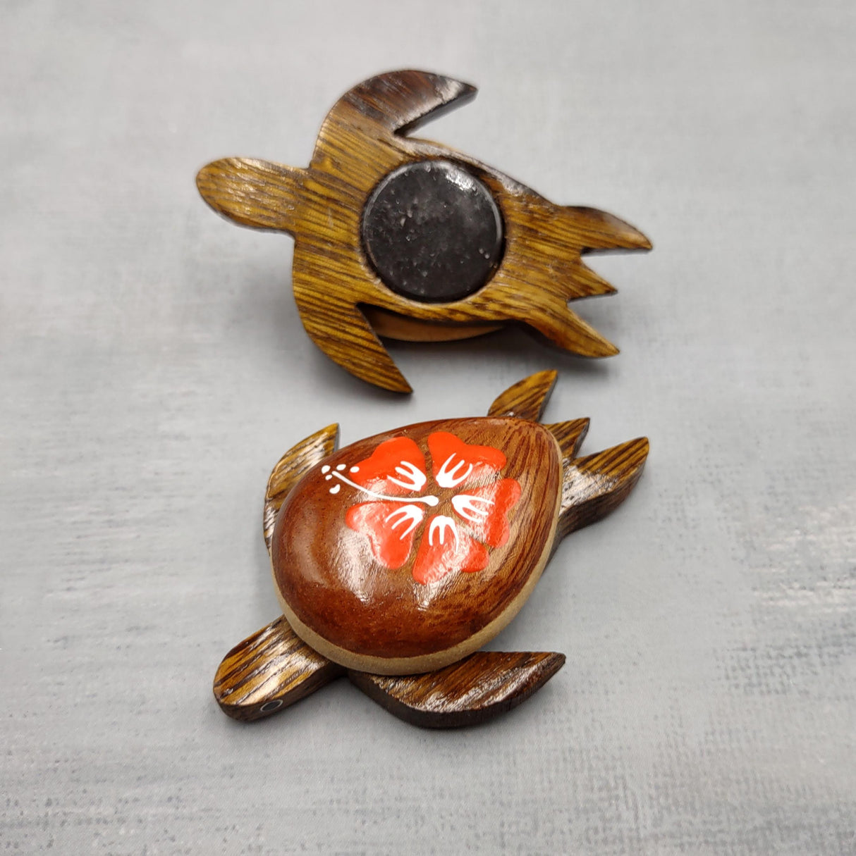 Wooden Sea Turtle Magnet Orange Hibiscus Flower (1 magnet approx. 2+ inches) Wood Sea Turtle Magnet gift for fridges cabinets doors!