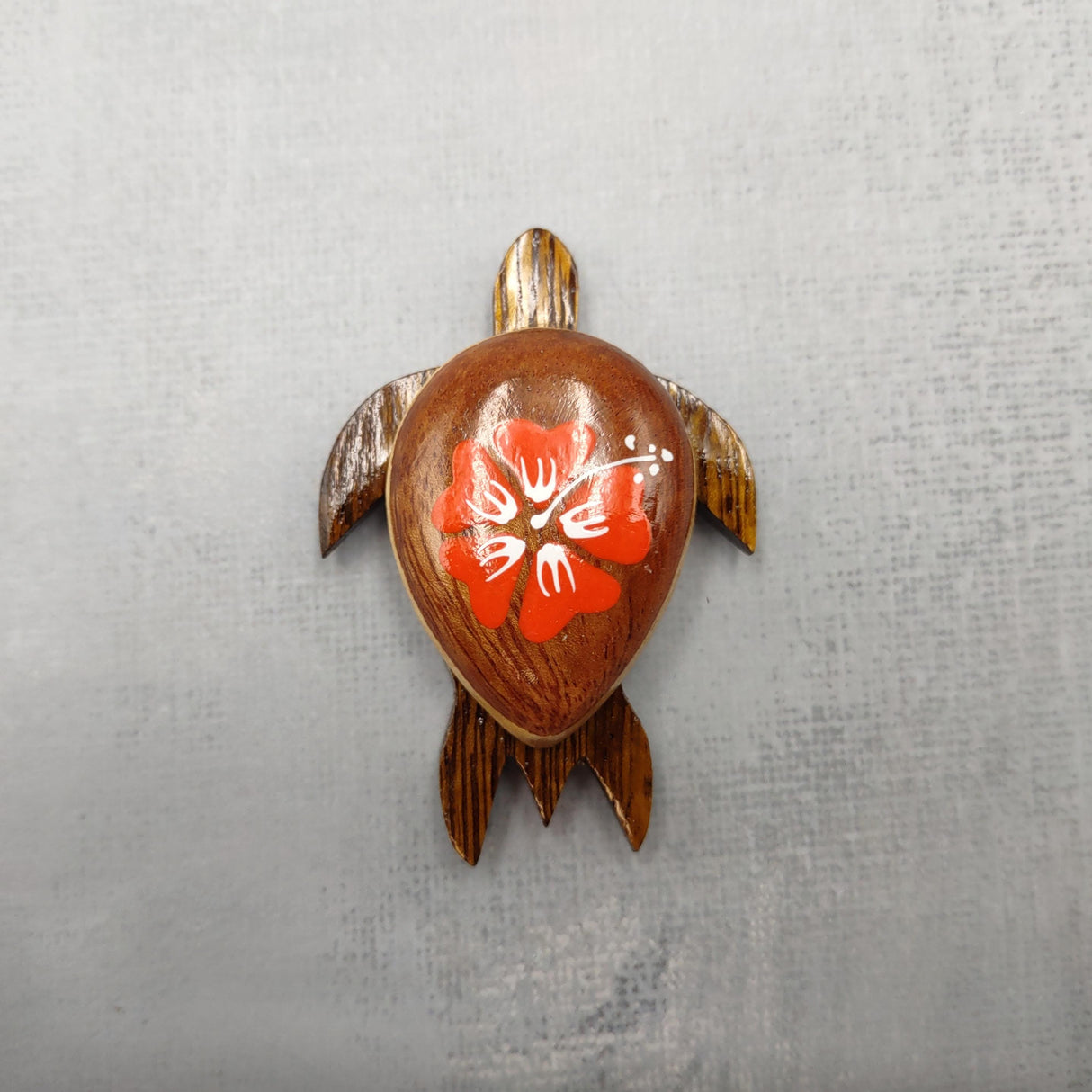 Wooden Sea Turtle Magnet Orange Hibiscus Flower (1 magnet approx. 2+ inches) Wood Sea Turtle Magnet gift for fridges cabinets doors!