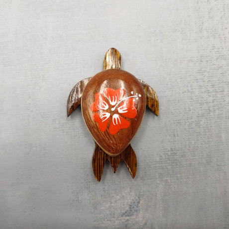Wooden Sea Turtle Magnet Orange Hibiscus Flower (1 magnet approx. 2+ inches) Wood Sea Turtle Magnet gift for fridges cabinets doors!