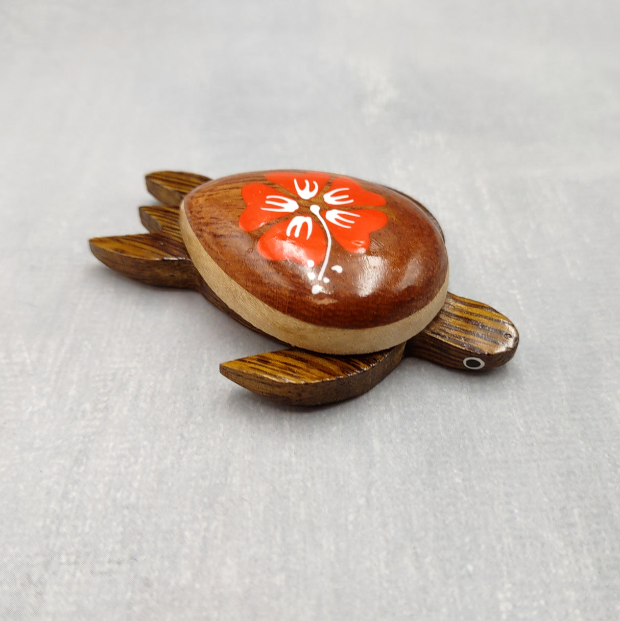 Wooden Sea Turtle Magnet Orange Hibiscus Flower (1 magnet approx. 2+ inches) Wood Sea Turtle Magnet gift for fridges cabinets doors!