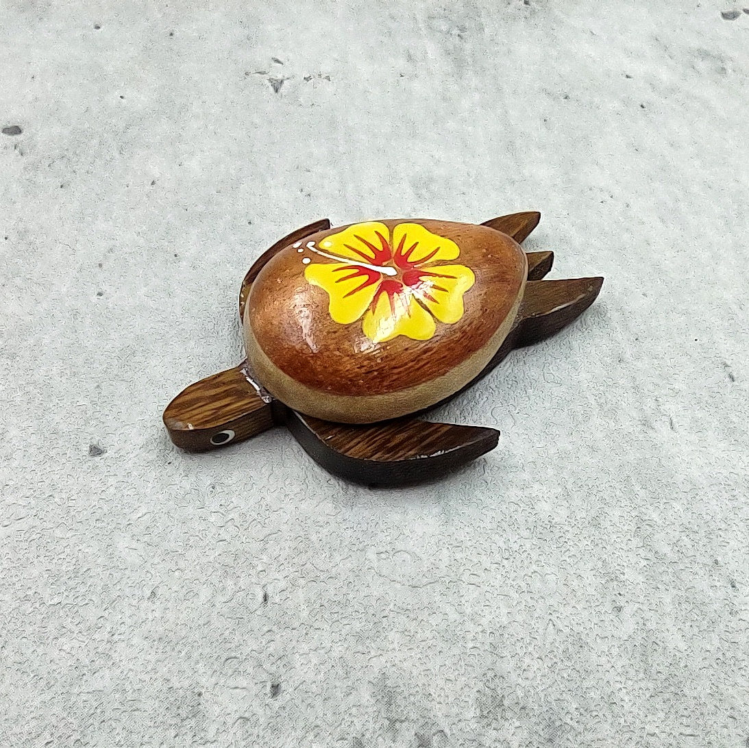 Wooden Sea Turtle Magnet Yellow Hibiscus Flower (1 magnet approx. 2+ inches) Wood Sea Turtle Magnet gift for fridges cabinets doors!