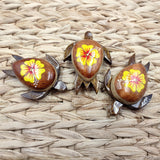 Wooden Sea Turtle Magnet Yellow Hibiscus Flower (1 magnet approx. 2+ inches) Wood Sea Turtle Magnet gift for fridges cabinets doors!