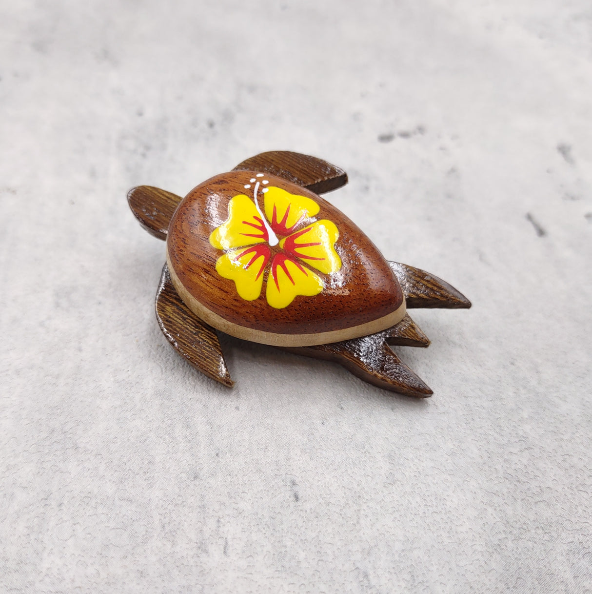 Wooden Sea Turtle Magnet Yellow Hibiscus Flower (1 magnet approx. 2+ inches) Wood Sea Turtle Magnet gift for fridges cabinets doors!