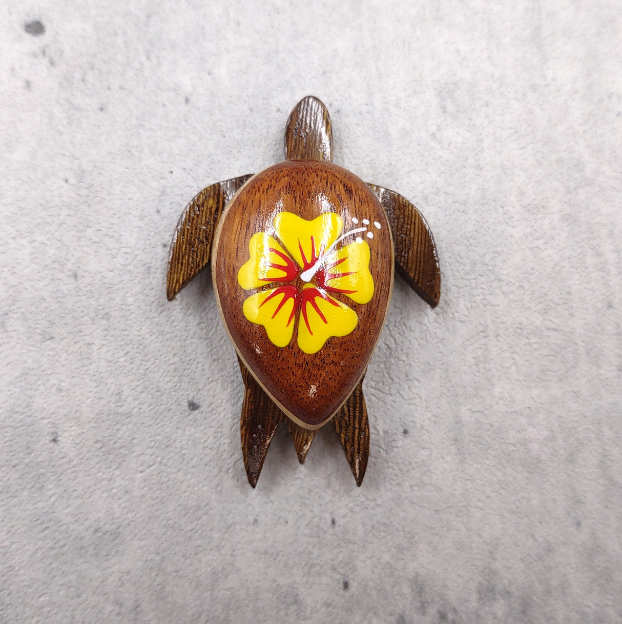 Wooden Sea Turtle Magnet Yellow Hibiscus Flower (1 magnet approx. 2+ inches) Wood Sea Turtle Magnet gift for fridges cabinets doors!