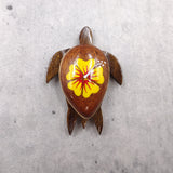 Wooden Sea Turtle Magnet Yellow Hibiscus Flower (1 magnet approx. 2+ inches) Wood Sea Turtle Magnet gift for fridges cabinets doors!