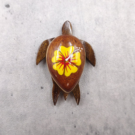 Wooden Sea Turtle Magnet Yellow Hibiscus Flower (1 magnet approx. 2+ inches) Wood Sea Turtle Magnet gift for fridges cabinets doors!