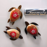 Wooden Sea Turtle Magnet Red Hibiscus Flower (1 magnet approx. 2+ inches) Wood Sea Turtle Magnet gift for fridges cabinets doors!