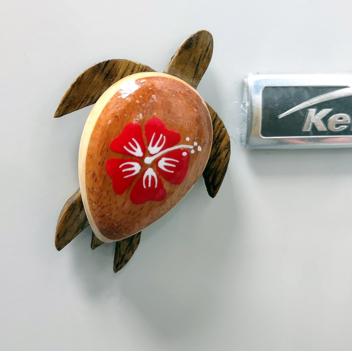 Wooden Sea Turtle Magnet Red Hibiscus Flower (1 magnet approx. 2+ inches) Wood Sea Turtle Magnet gift for fridges cabinets doors!