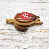 Wooden Sea Turtle Magnet Red Hibiscus Flower (1 magnet approx. 2+ inches) Wood Sea Turtle Magnet gift for fridges cabinets doors!