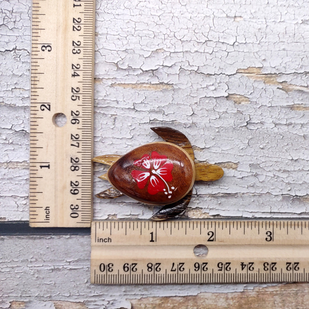 Wooden Sea Turtle Magnet Red Hibiscus Flower (1 magnet approx. 2+ inches) Wood Sea Turtle Magnet gift for fridges cabinets doors!