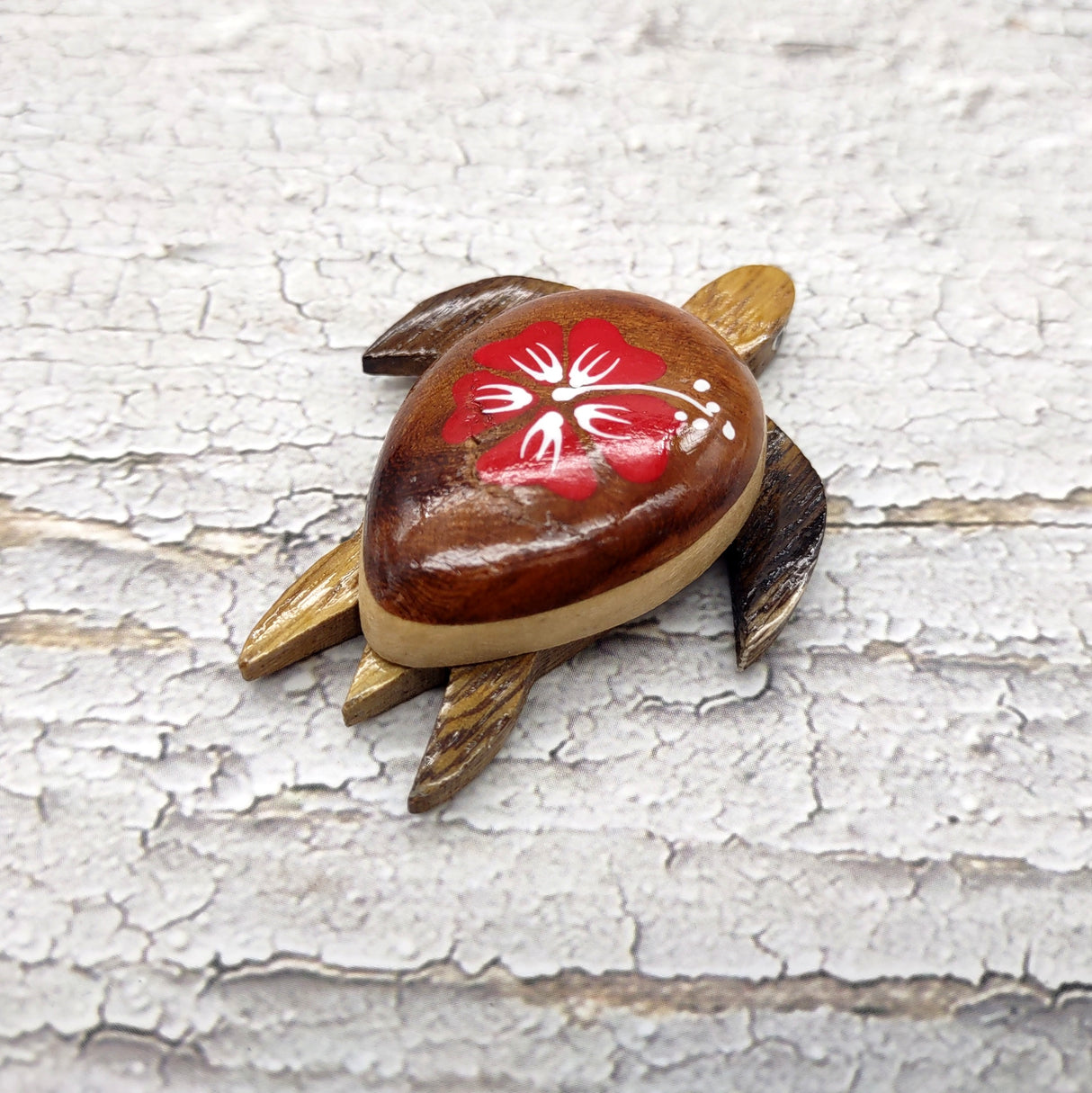 Wooden Sea Turtle Magnet Red Hibiscus Flower (1 magnet approx. 2+ inches) Wood Sea Turtle Magnet gift for fridges cabinets doors!