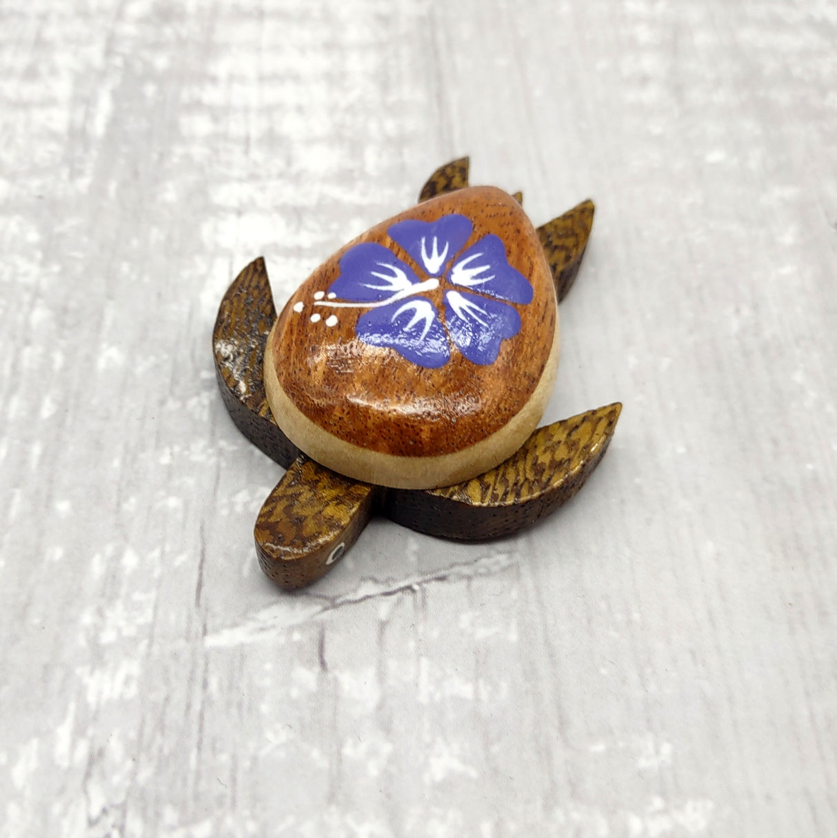 Wooden Sea Turtle Magnet Purple Hibiscus Flower (1 magnet approx. 2+ inches) Wood Sea Turtle Magnet gift for fridges cabinets doors!